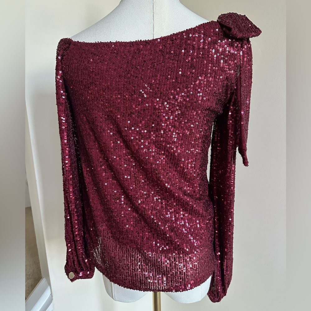 CeCe Burgundy Sequin Top- X-Small - Picture 5 of 11